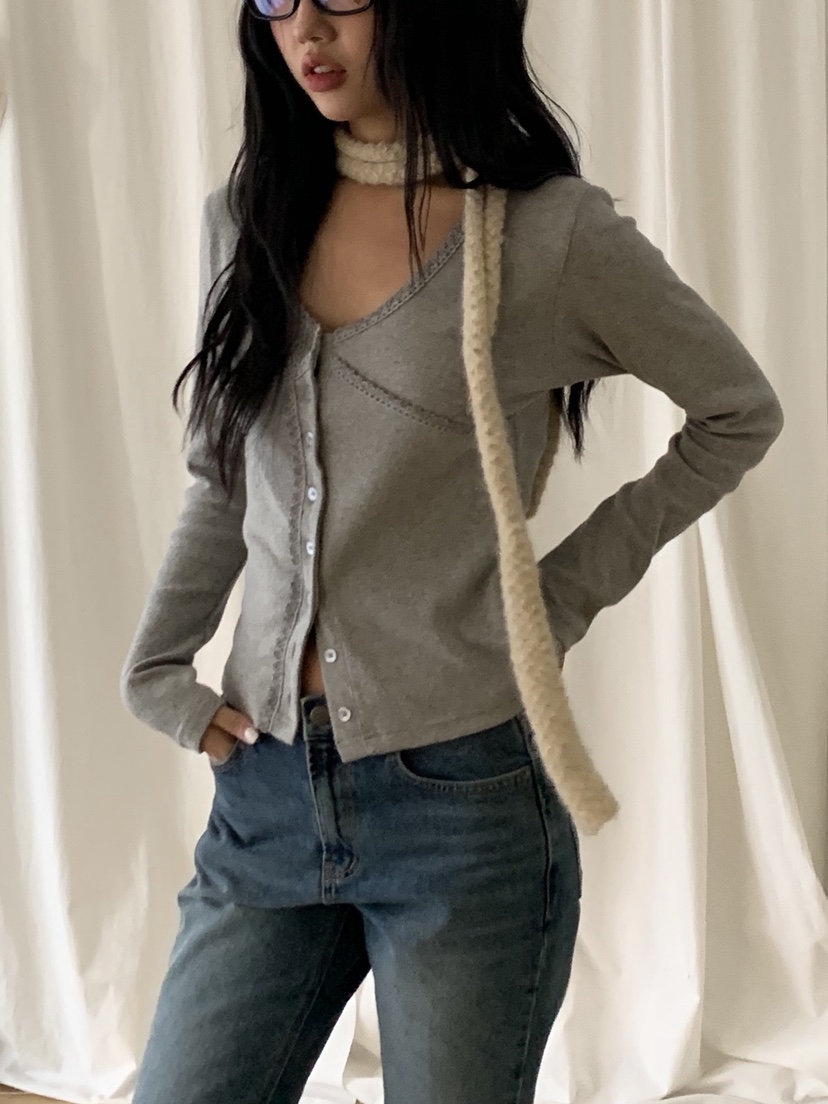 SUNDER MARKET韓國代購㊣女裝新款推薦熱賣時尚長袖T恤蕾絲SUNDER MARKET長袖T恤圖色3