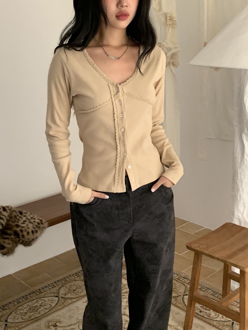 SUNDER MARKET韓國代購㊣女裝新款推薦熱賣時尚長袖T恤蕾絲SUNDER MARKET長袖T恤圖色4