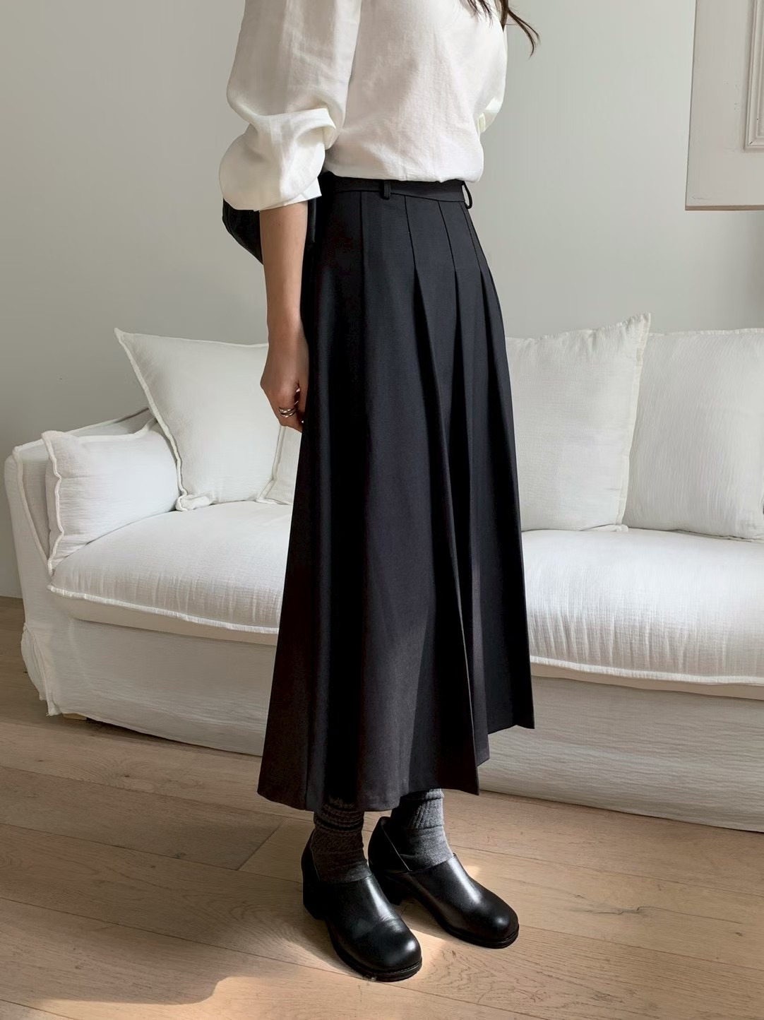 AN STAND韓國直郵㊣女裝新品職業真品休閑長裙不含腰帶褶裥AN STAND-2件起長裙