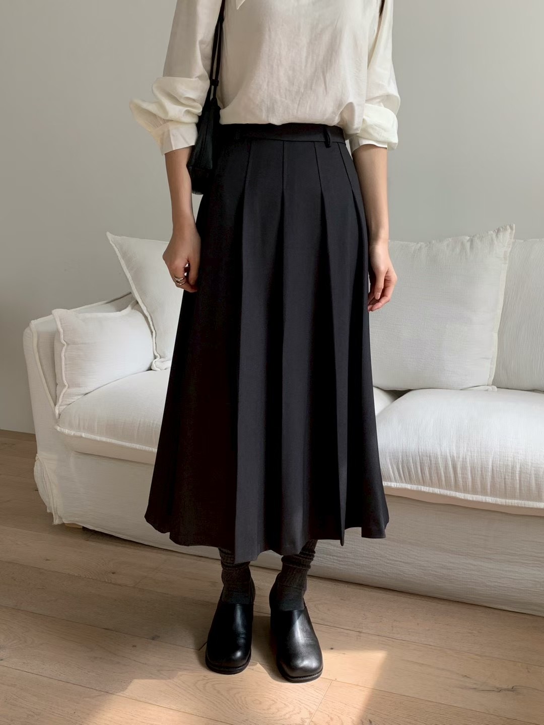 AN STAND韓國直郵㊣女裝新品職業真品休閑長裙不含腰帶褶裥AN STAND-2件起長裙圖色1