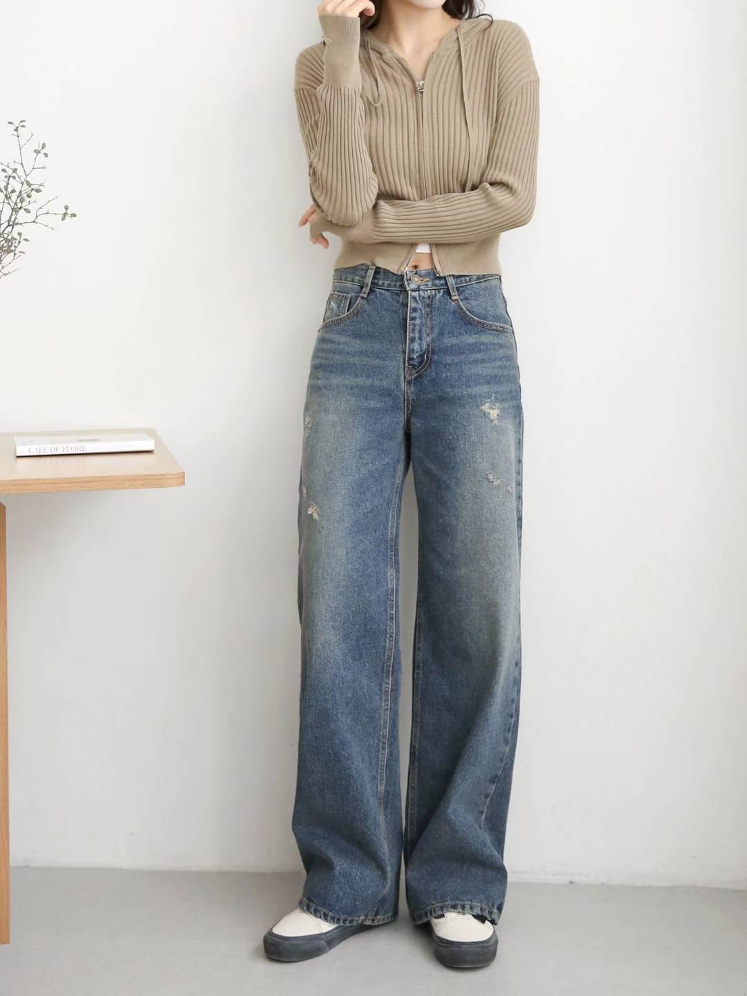 FLY DENIM韓國代購㊣女裝新品人氣休閑25秋冬真品職業牛仔褲FLY DENIM牛仔褲圖色1