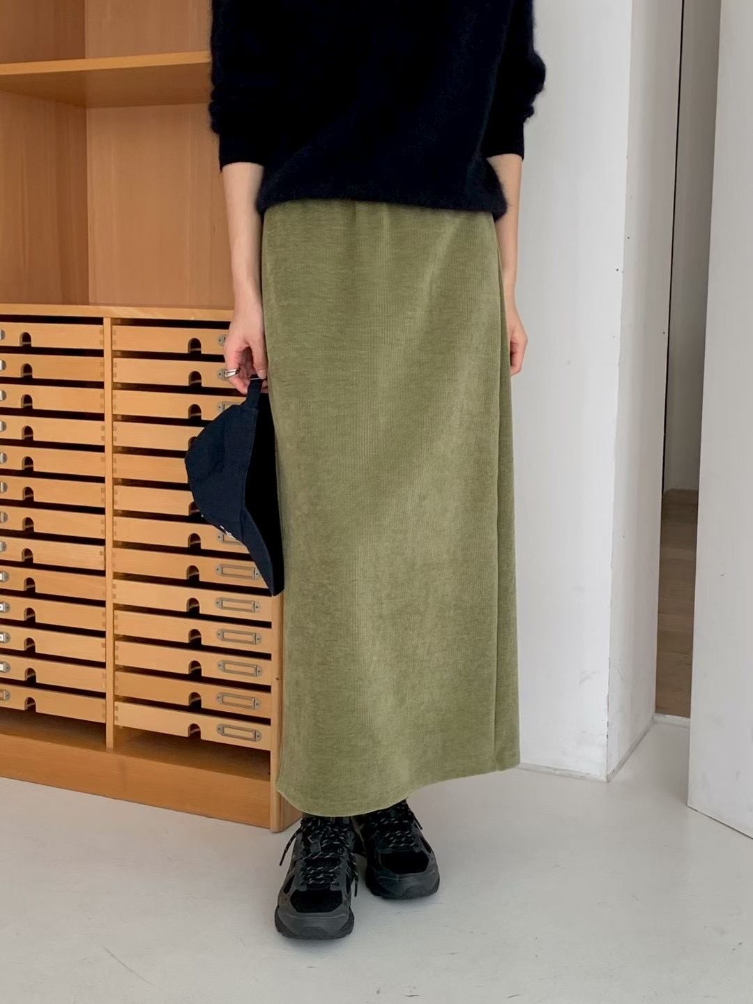 AN STAND韓國代購㊣女士新款推薦時尚職業25秋冬人氣長裙羊毛AN STAND-2件起長裙圖色2