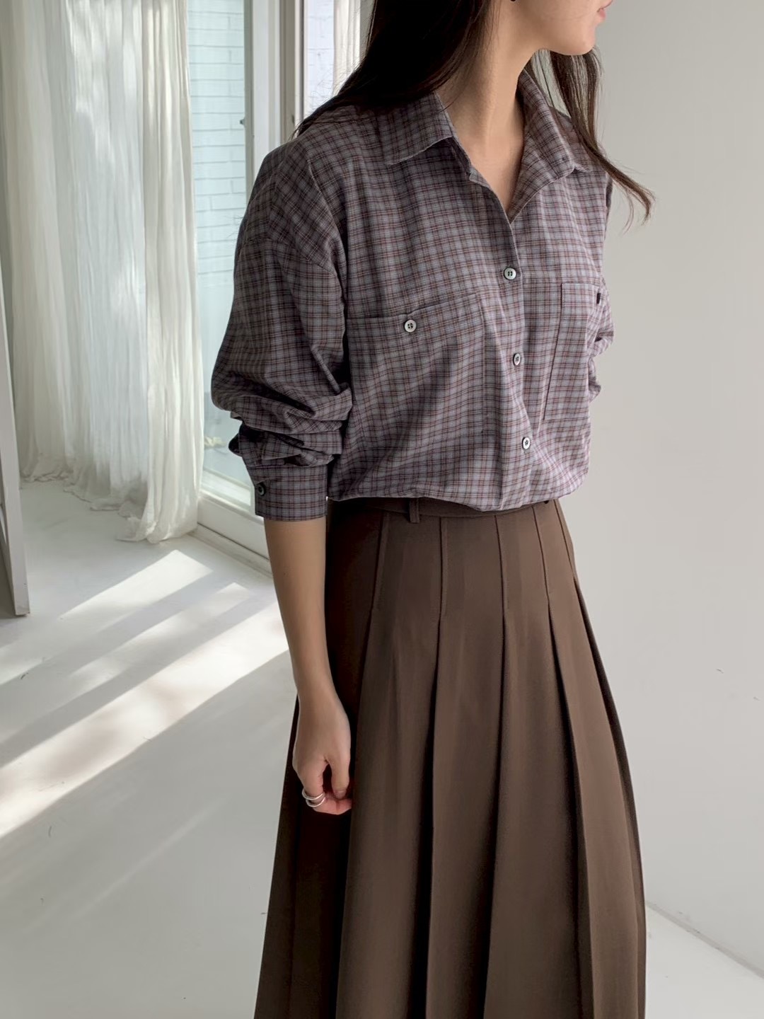 AN STAND東大門㊣代購女裝新品熱賣時尚推薦襯衫蕾絲衫格紋AN STAND-2件起襯衫/蕾絲衫