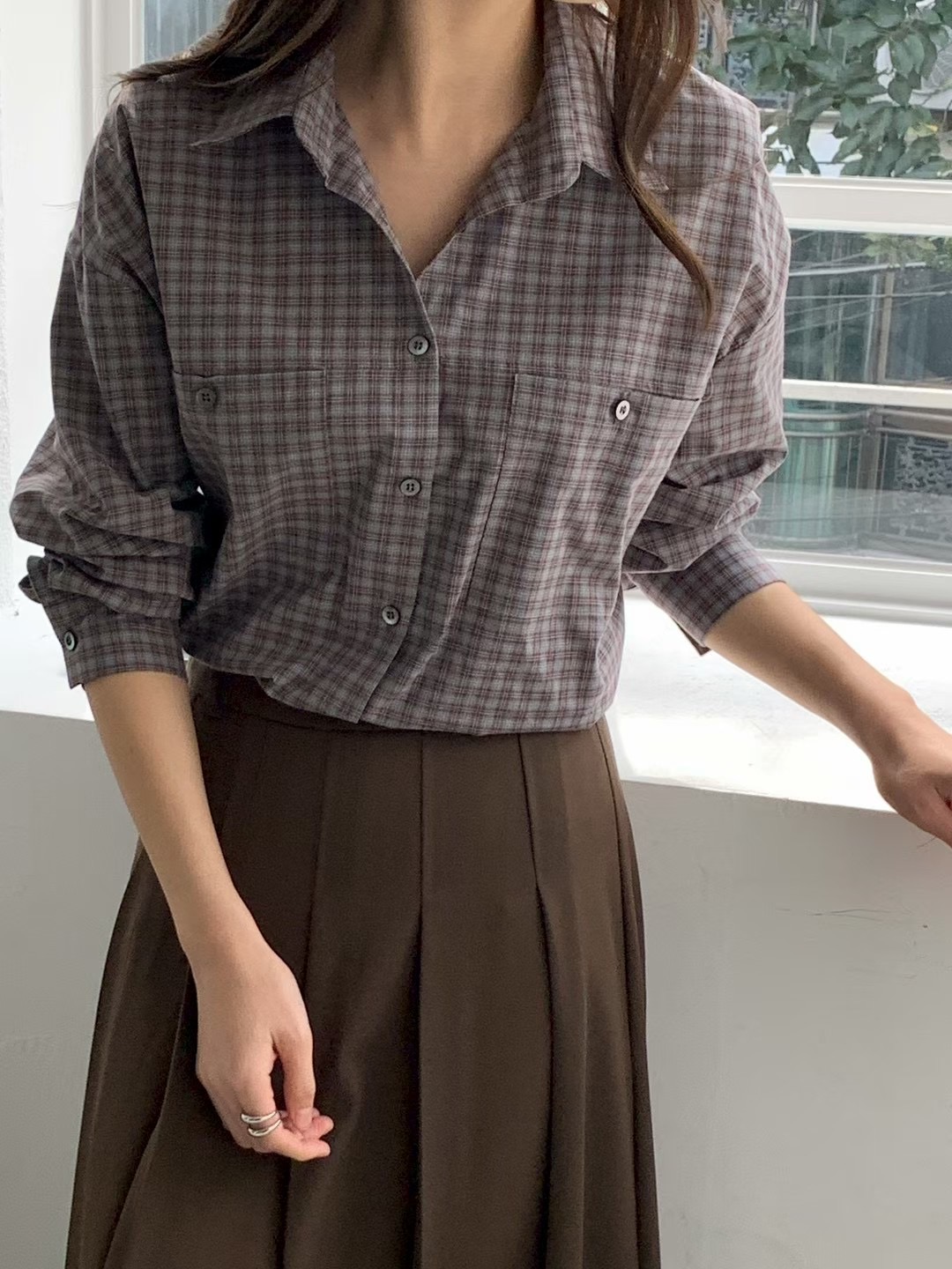 AN STAND東大門㊣代購女裝新品熱賣時尚推薦襯衫蕾絲衫格紋AN STAND-2件起襯衫/蕾絲衫圖色1