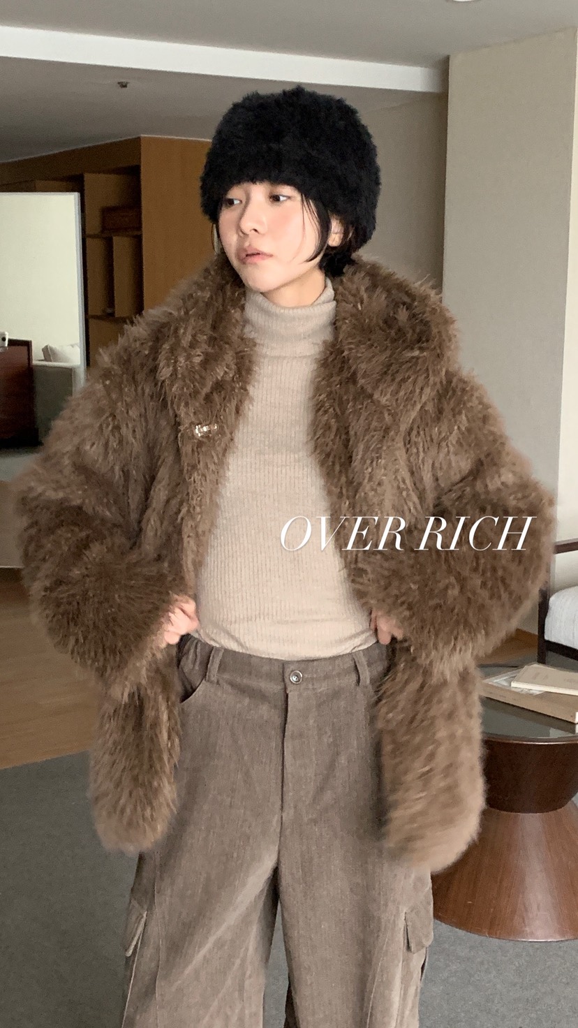 OVER RICH東大門㊣代購女裝新款休閑真品職業短款大衣連帽OVER RICH短款大衣