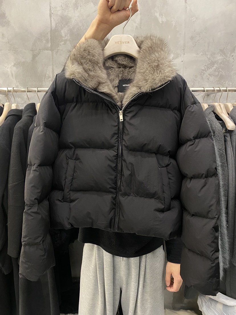 THE VETIVER-A東大門㊣代購女裝新品職業短款羽絨服毛皮填充鴨絨VETIVER短款羽絨服圖色2