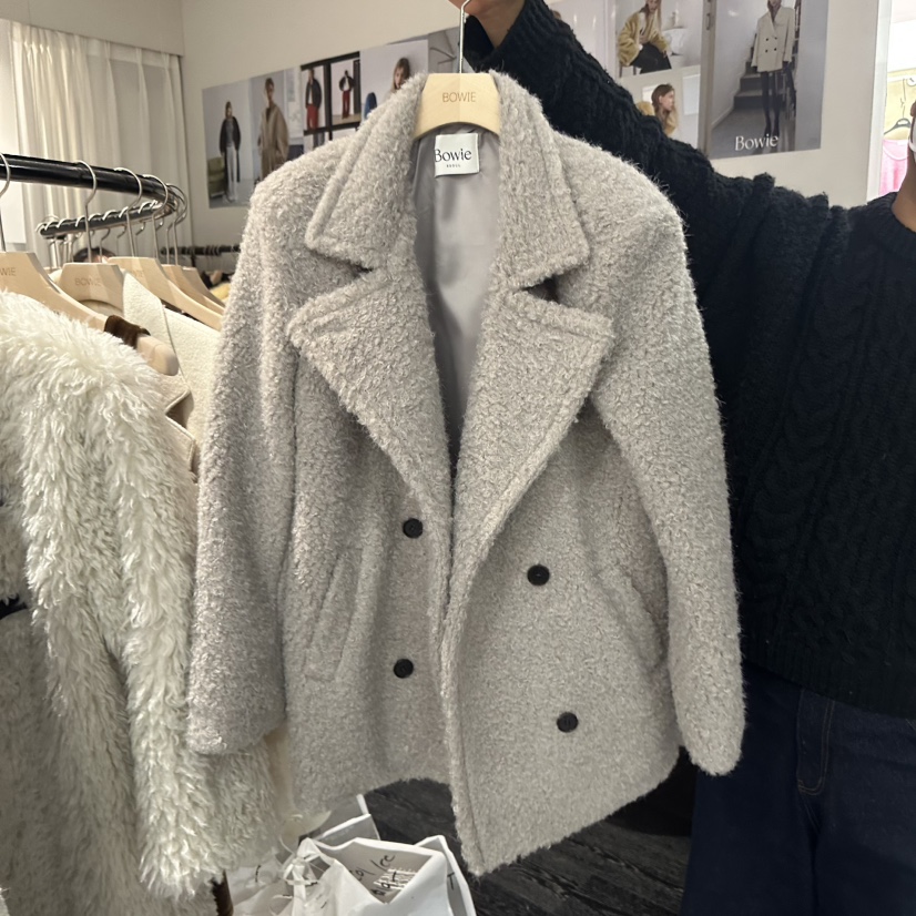 BOWIE東大門㊣代購女士新品推薦真品熱賣時尚人氣短款大衣雙層BOWIE短款大衣圖色1灰色