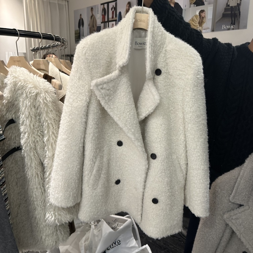 BOWIE東大門㊣代購女士新品推薦真品熱賣時尚人氣短款大衣雙層BOWIE短款大衣圖色2白色
