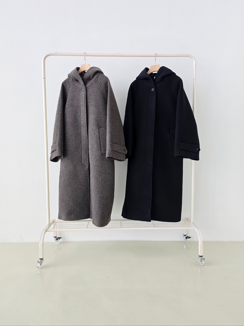 J SHOP東大門㊣代購女裝新品熱賣推薦休閑人氣中長款大衣連帽J_SHOP中長款大衣