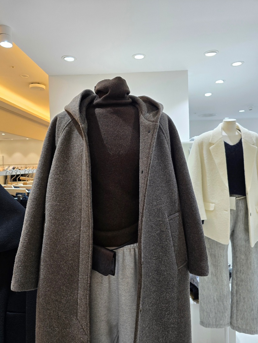 J SHOP東大門㊣代購女裝新品熱賣推薦休閑人氣中長款大衣連帽J_SHOP中長款大衣