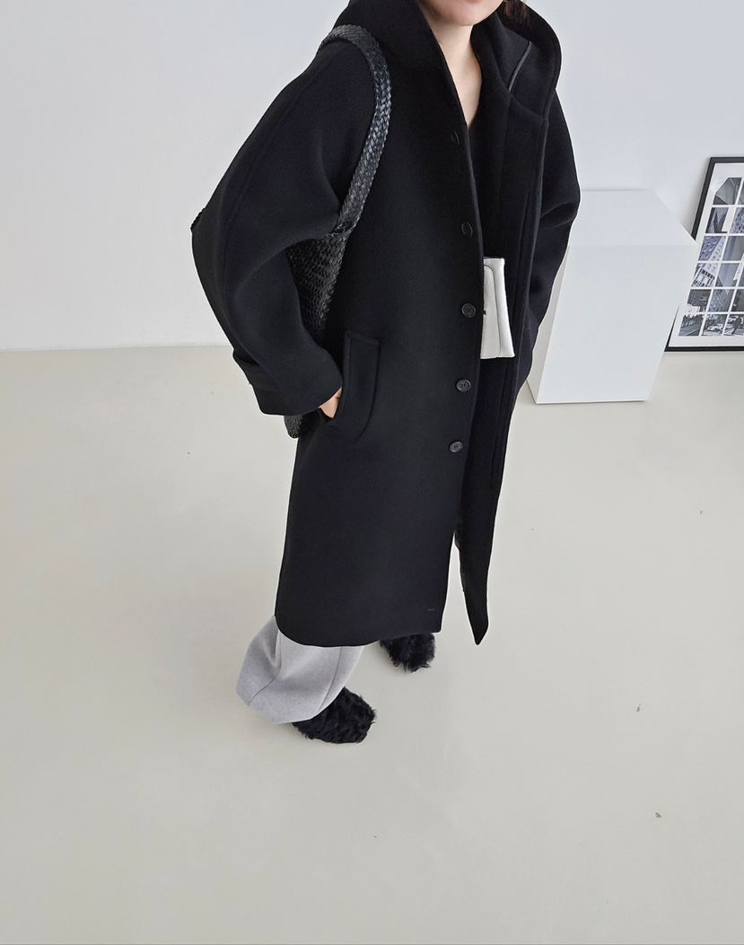 J SHOP東大門㊣代購女裝新品熱賣推薦休閑人氣中長款大衣連帽J_SHOP中長款大衣