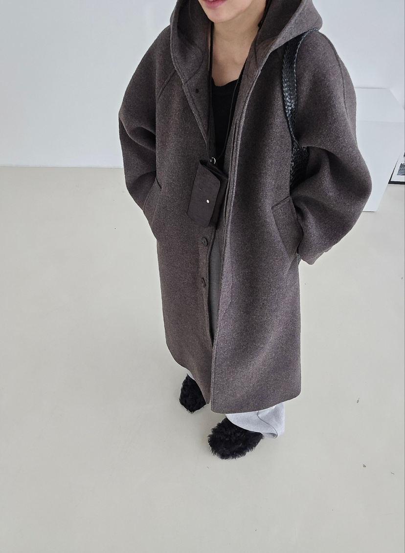 J SHOP東大門㊣代購女裝新品熱賣推薦休閑人氣中長款大衣連帽J_SHOP中長款大衣