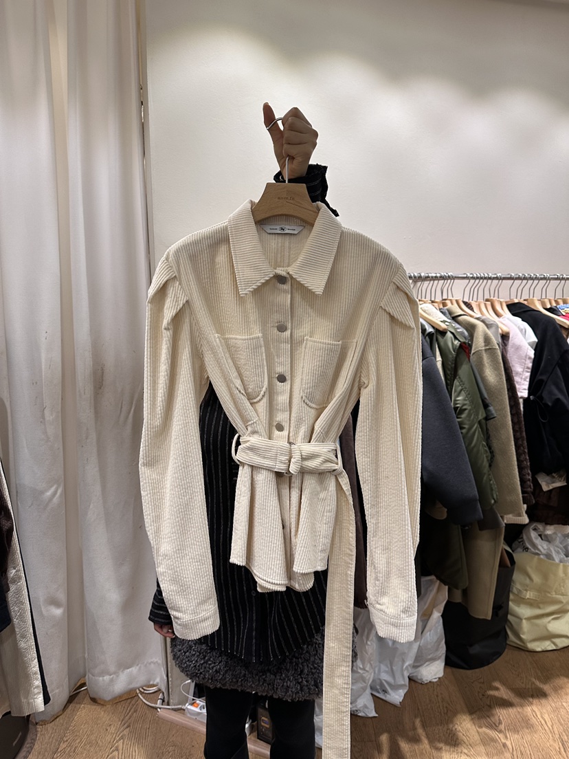 AUVERFIT韓國代購㊣女裝新品熱賣時尚休閑襯衫蕾絲衫含腰帶AUVERFIT襯衫/蕾絲衫圖色1