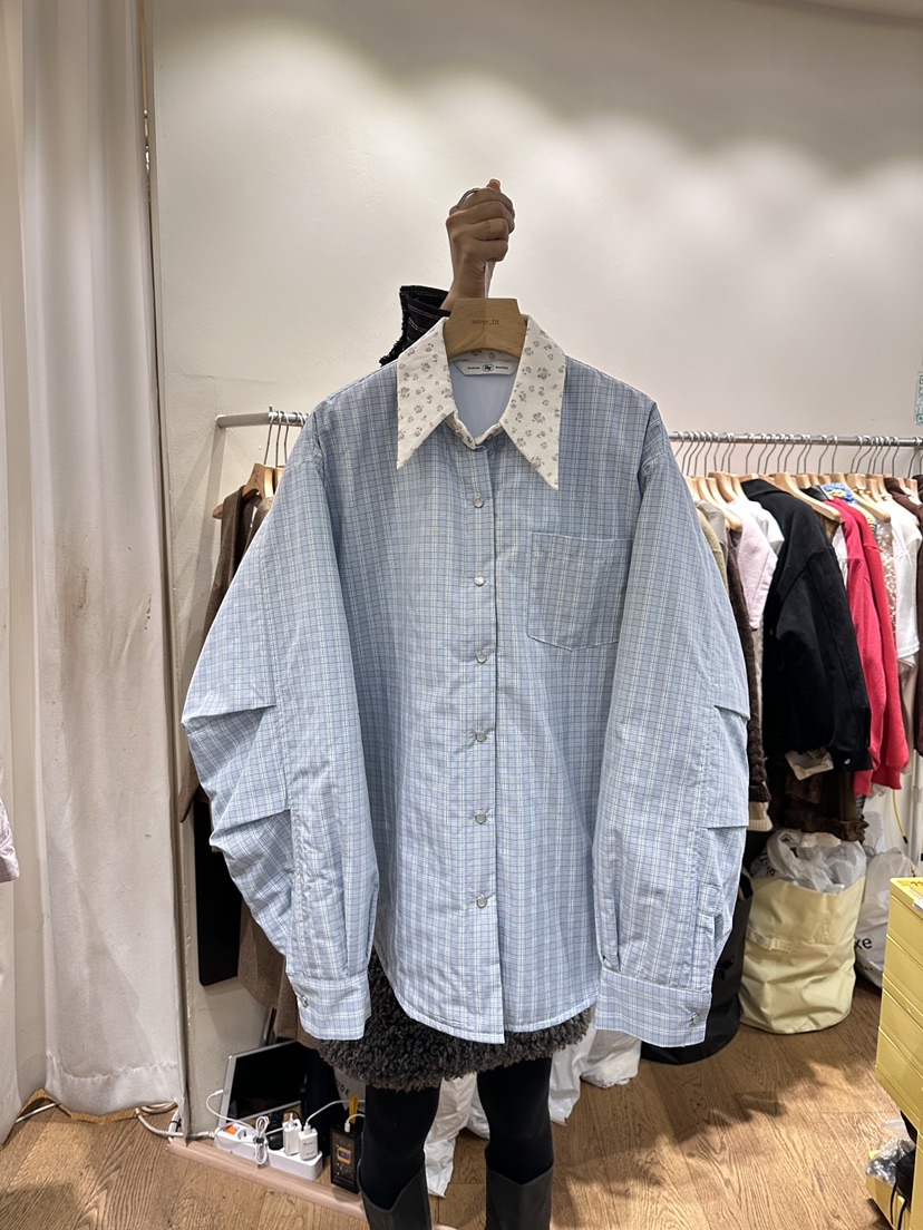 AUVERFIT韓國代購㊣女裝新款25秋冬職業真品休閑襯衫蕾絲衫棉AUVERFIT襯衫/蕾絲衫圖色2