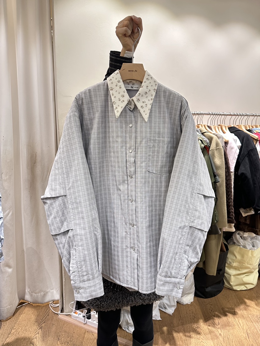 AUVERFIT韓國代購㊣女裝新款25秋冬職業真品休閑襯衫蕾絲衫棉AUVERFIT襯衫/蕾絲衫圖色3