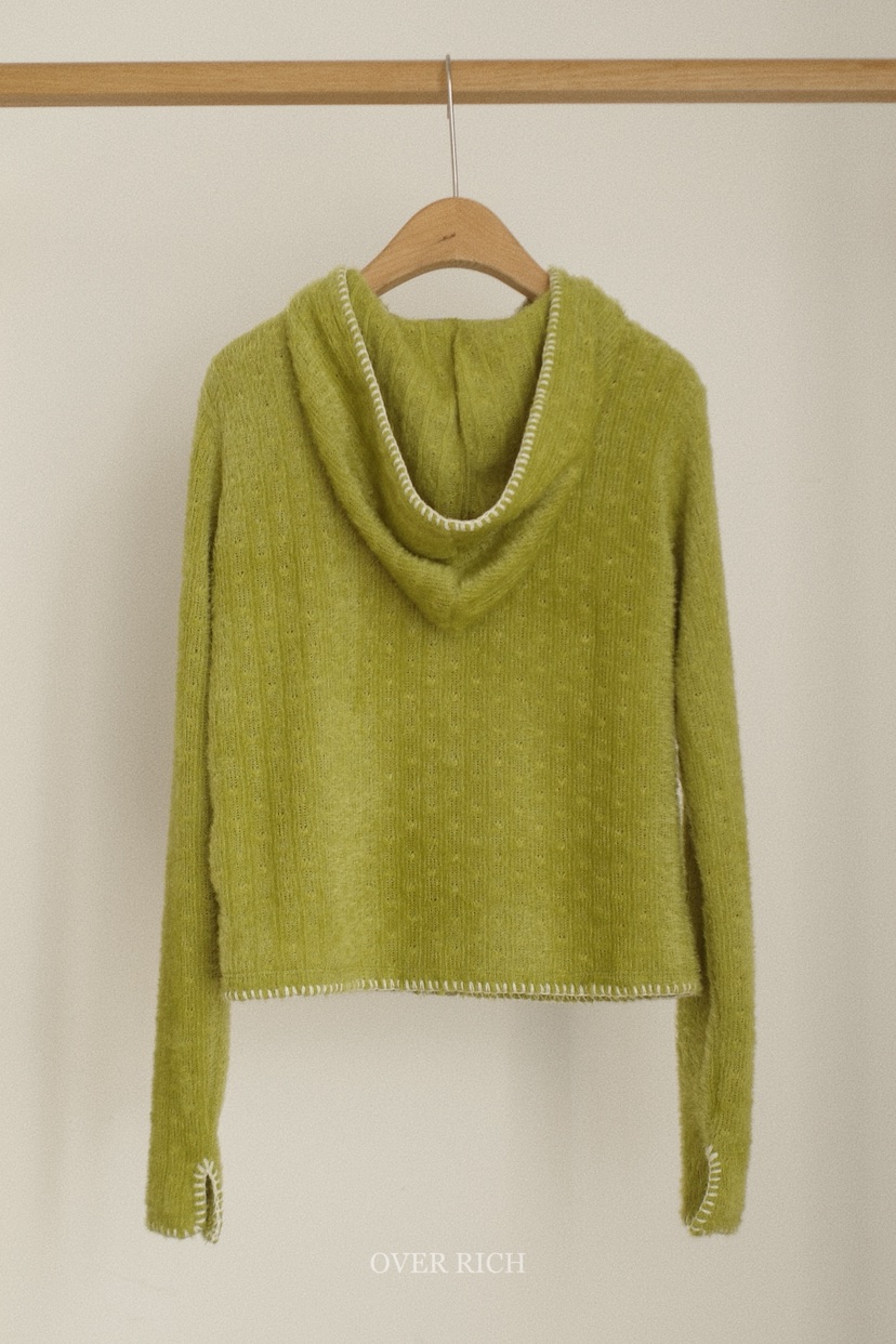 OVER RICH東大門㊣直郵女士新款人氣休閑針織衫連帽衫刺繡OVER RICH針織衫