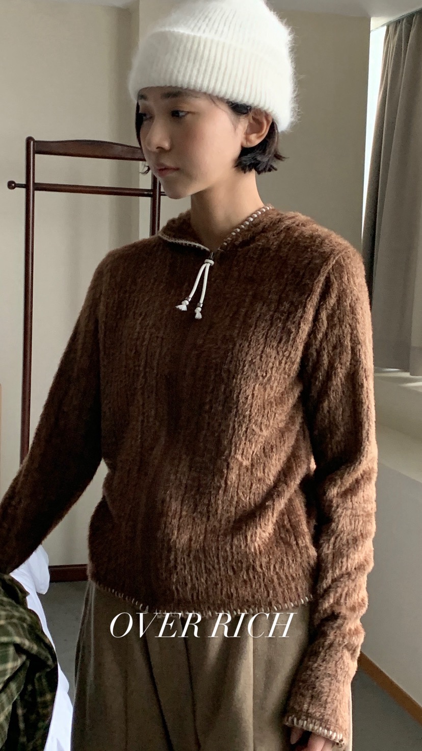 OVER RICH東大門㊣直郵女士新款人氣休閑針織衫連帽衫刺繡OVER RICH針織衫