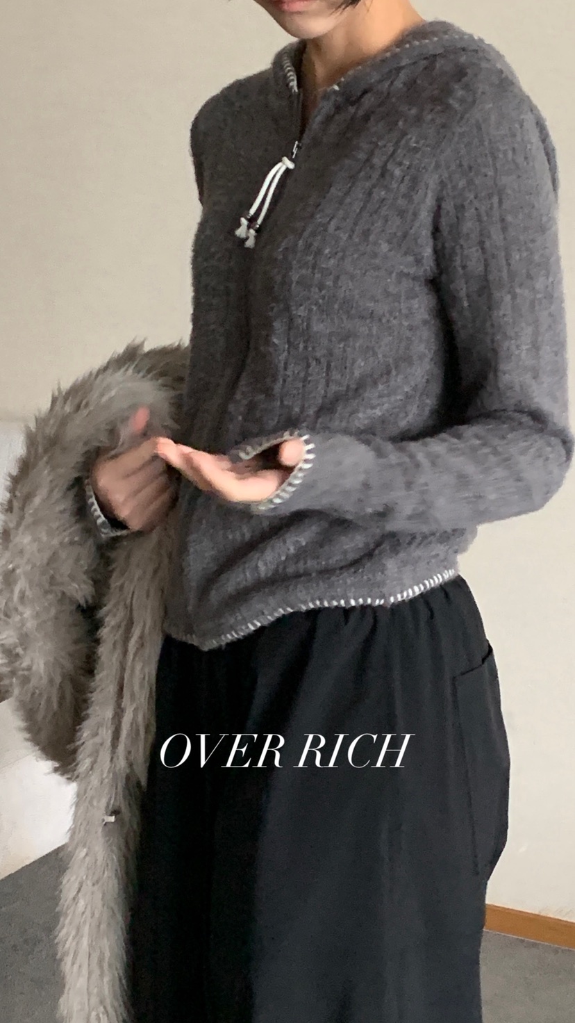 OVER RICH東大門㊣直郵女士新款人氣休閑針織衫連帽衫刺繡OVER RICH針織衫