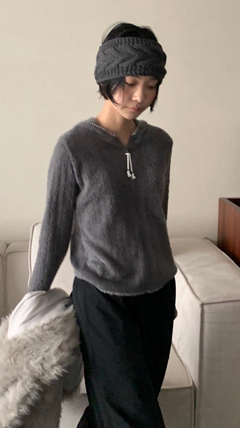 OVER RICH東大門㊣直郵女士新款人氣休閑針織衫連帽衫刺繡OVER RICH針織衫