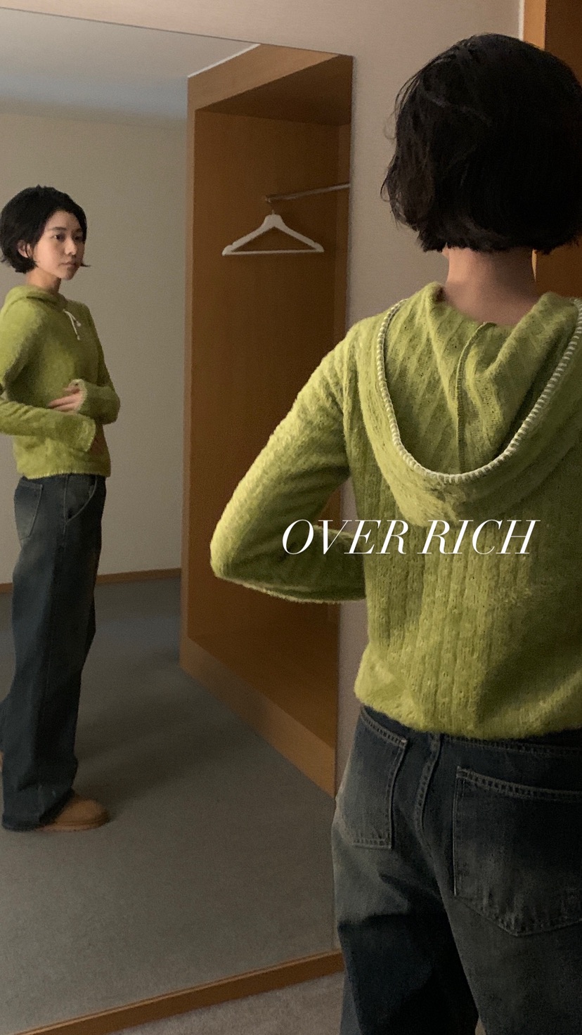 OVER RICH東大門㊣直郵女士新款人氣休閑針織衫連帽衫刺繡OVER RICH針織衫