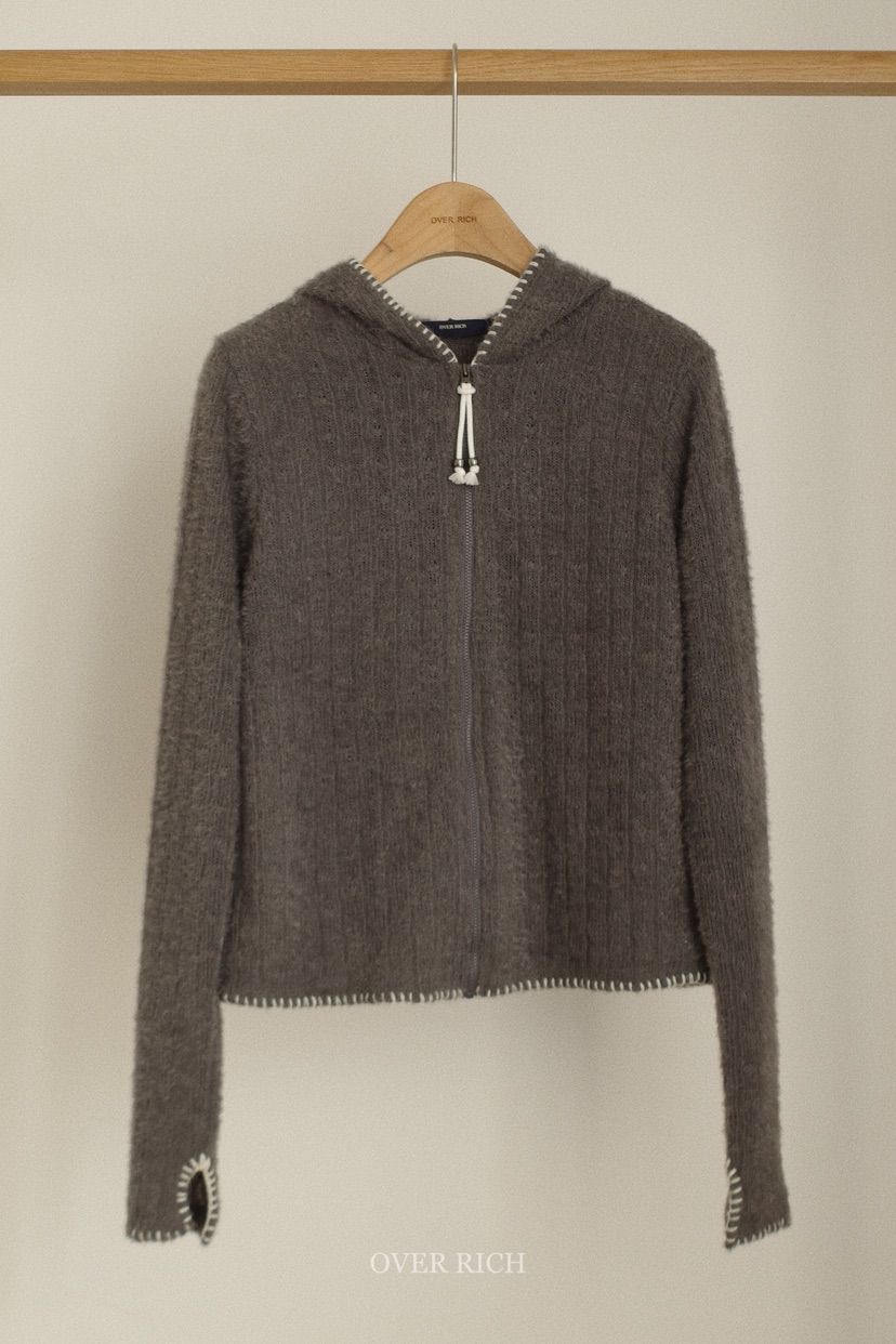 OVER RICH東大門㊣直郵女士新款人氣休閑針織衫連帽衫刺繡OVER RICH針織衫圖色4