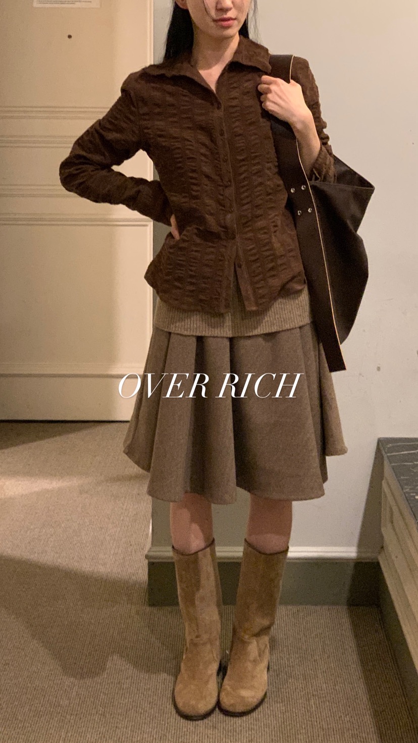 OVER RICH東大門㊣直郵女士新款推薦時尚人氣短裙羊毛喇叭OVER RICH短裙