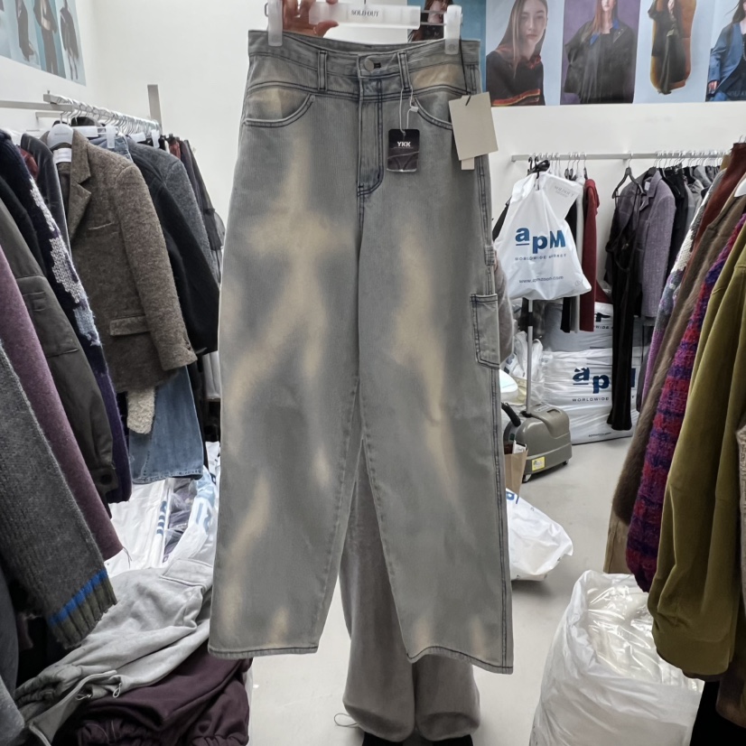 SOLD OUT韓國直郵㊣女士新款職業熱賣時尚25秋冬牛仔褲水洗絎縫SOLD OUT牛仔褲圖色1