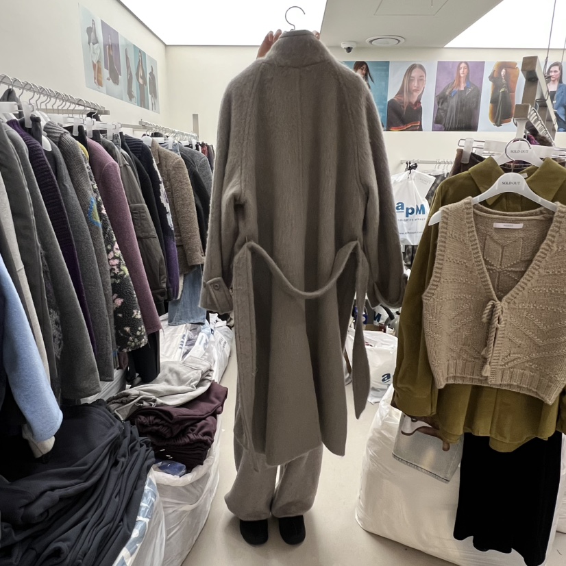 SOLD OUT韓國代購㊣女裝新品職業時尚中長款大衣含腰帶羊駝SOLD OUT中長款大衣