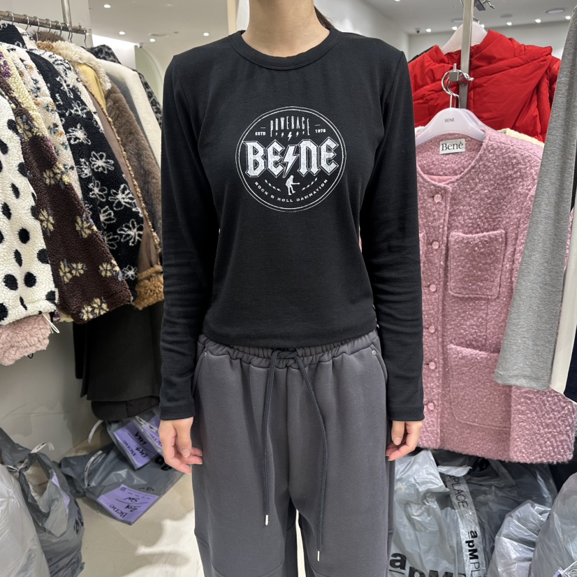 BENE韓國代購㊣女裝新品職業休閑25秋冬時尚人氣推薦長袖T恤BENE長袖T恤圖色5黑色