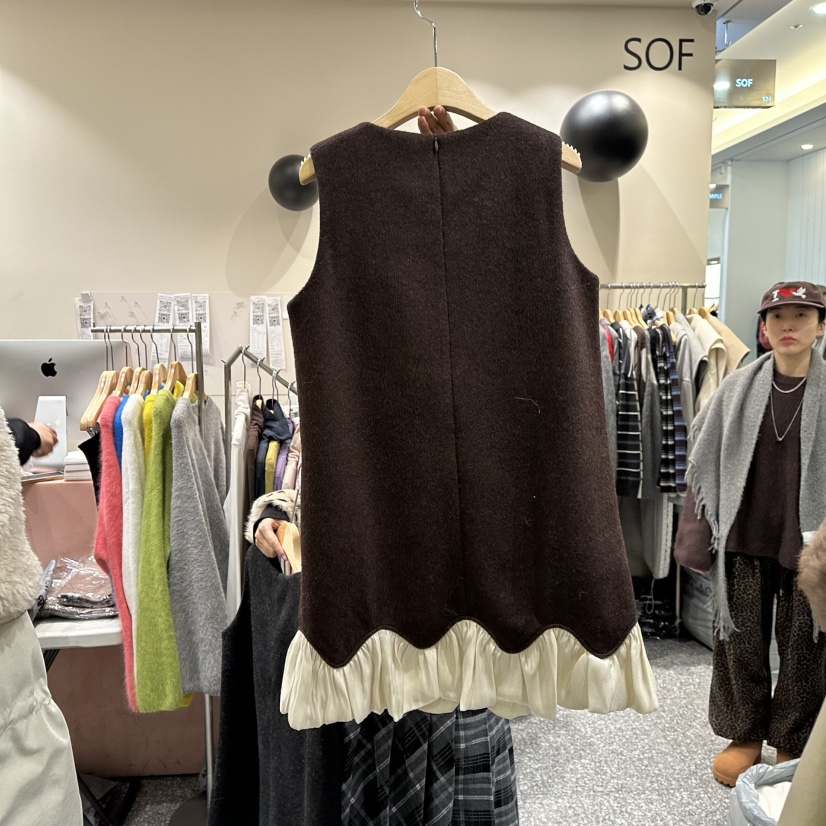 SOF韓國直郵㊣女士新款時尚真品人氣25秋冬推薦連衣裙羊毛褶皺SOF連衣裙