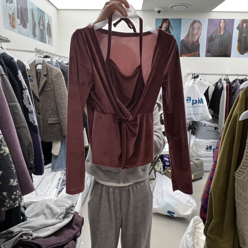 SOLD OUT東大門㊣實拍女裝新款推薦25秋冬長袖T恤假兩件絲絨SOLD OUT長袖T恤圖色1