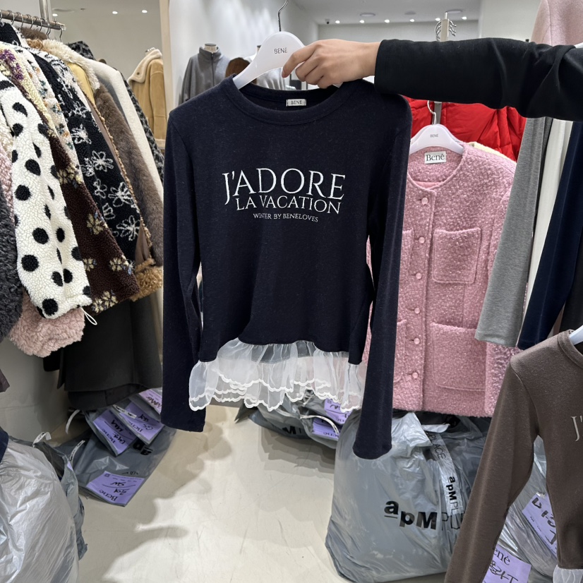 BENE東大門㊣代購女士新款職業25秋冬推薦時尚休閑人氣長袖T恤BENE長袖T恤圖色5深藍色