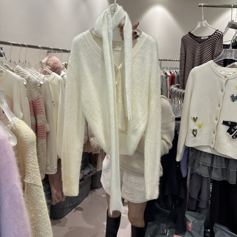 MIMME韓國代購㊣女裝新款真品職業人氣25秋冬熱賣毛衣含圍巾MIMME毛衣圖色3