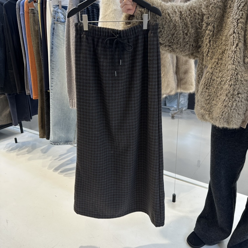 OSOO韓國代購㊣女裝新品推薦真品人氣休閑25秋冬時尚長裙格子OSOO長裙圖色2棕色