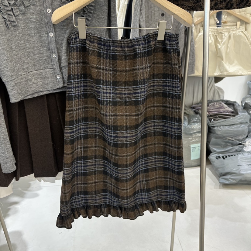 AVECNOUS東大門㊣代購女裝新款推薦熱賣半身裙中短裙羊毛格子AVECNOUS半身裙/中短裙