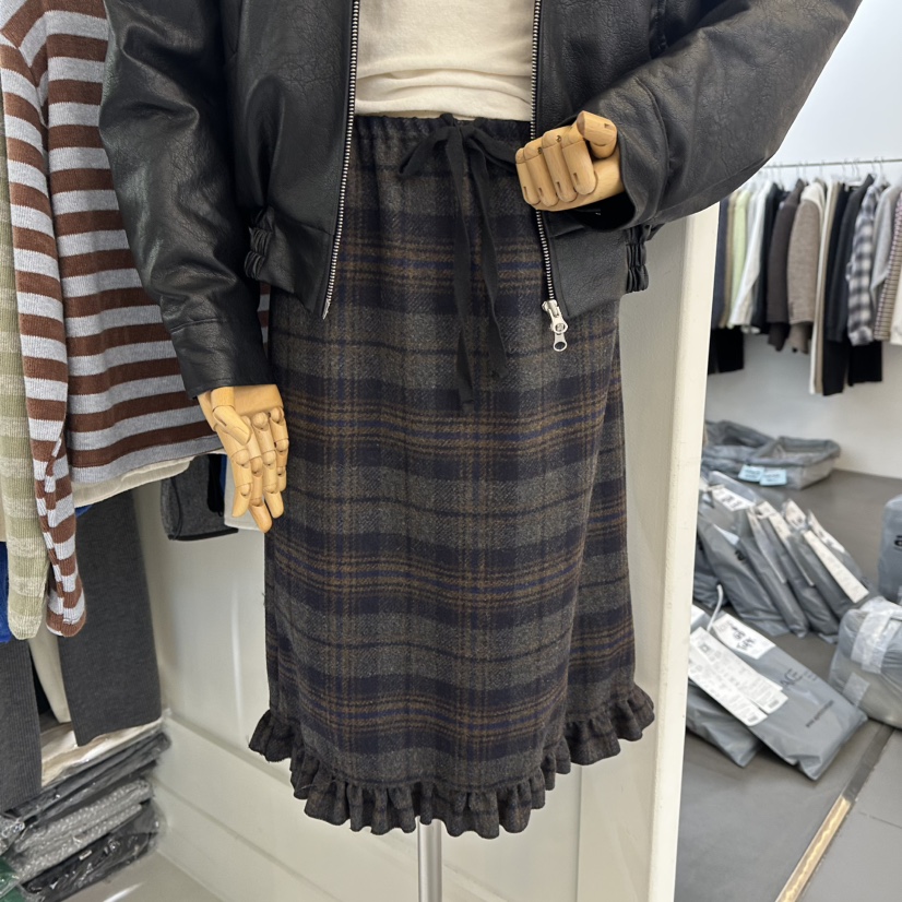 AVECNOUS東大門㊣代購女裝新款推薦熱賣半身裙中短裙羊毛格子AVECNOUS半身裙/中短裙圖色1