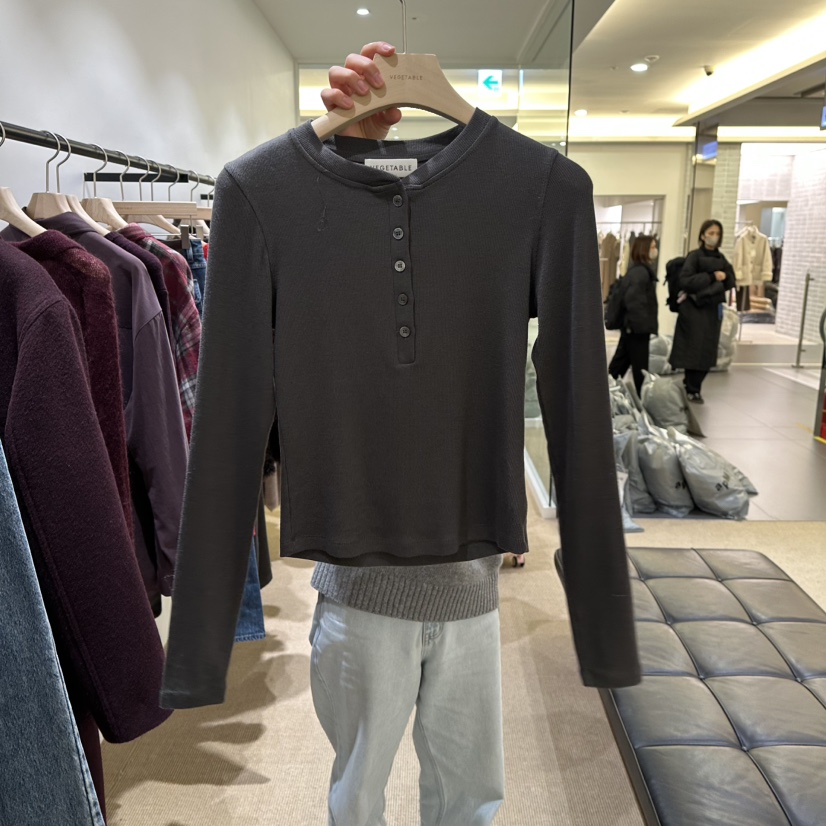 VEGETABLE韓國代購㊣女士新款真品時尚25秋冬人氣職業長袖T恤VEGETABLE長袖T恤圖色1