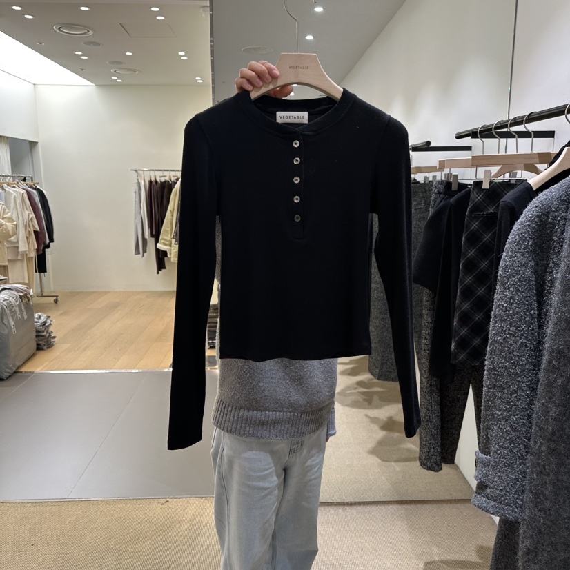 VEGETABLE韓國代購㊣女士新款真品時尚25秋冬人氣職業長袖T恤VEGETABLE長袖T恤圖色2