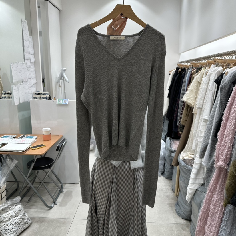 XPARTY東大門㊣實拍女裝新品推薦25秋冬時尚職業真品針織衫V領XPARTY針織衫圖色1