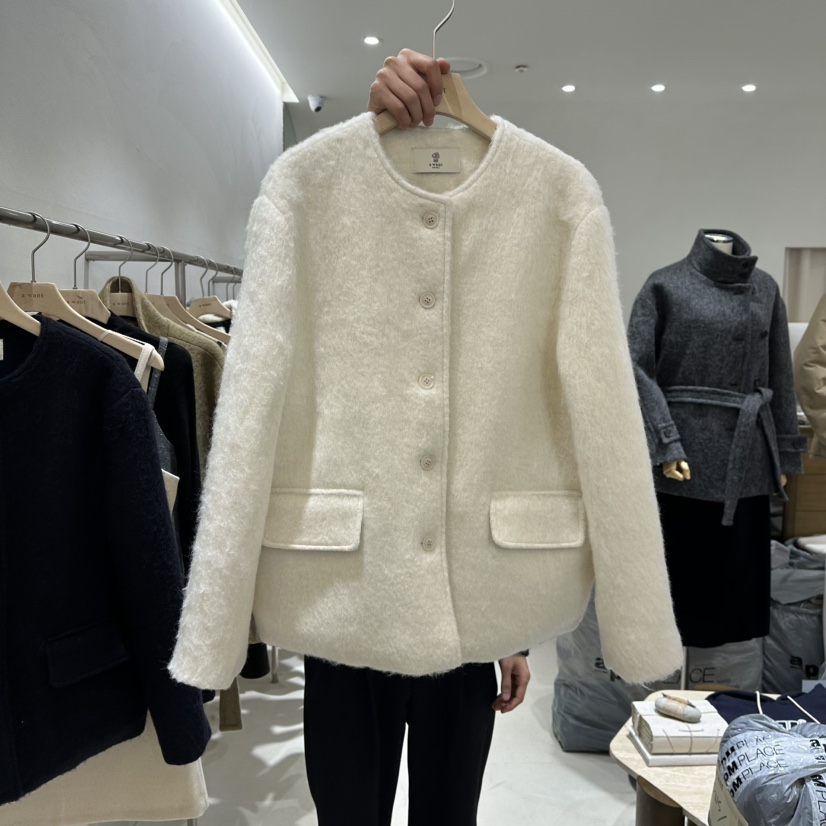 A WANT韓國代購㊣女士新品推薦25秋冬熱賣短款大衣羊毛夾棉A WANT短款大衣圖色1