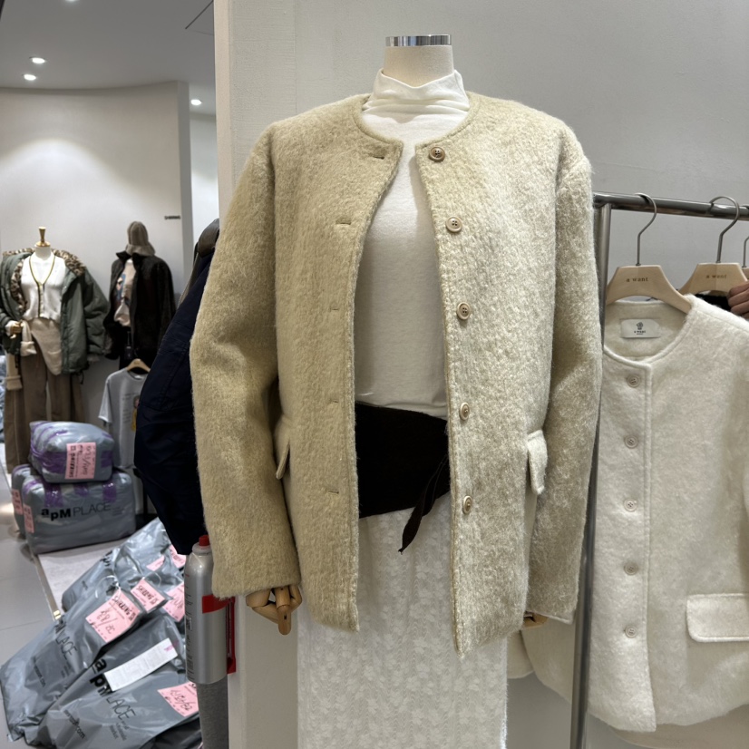 A WANT韓國代購㊣女士新品推薦25秋冬熱賣短款大衣羊毛夾棉A WANT短款大衣圖色2