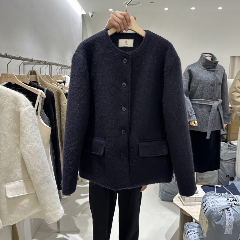 A WANT韓國代購㊣女士新品推薦25秋冬熱賣短款大衣羊毛夾棉A WANT短款大衣圖色3