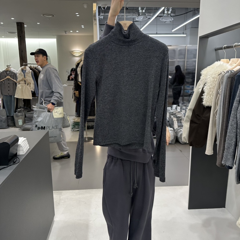 THE VALUE韓國直郵㊣女裝新品人氣推薦熱賣25秋冬長袖T恤高領THE VALUE長袖T恤圖色3墨色