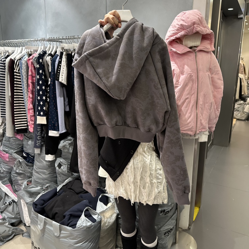 RIBBON韓國直郵㊣女士新款25秋冬推薦夾克連帽拉鏈衫加絨迷彩RIBBON夾克