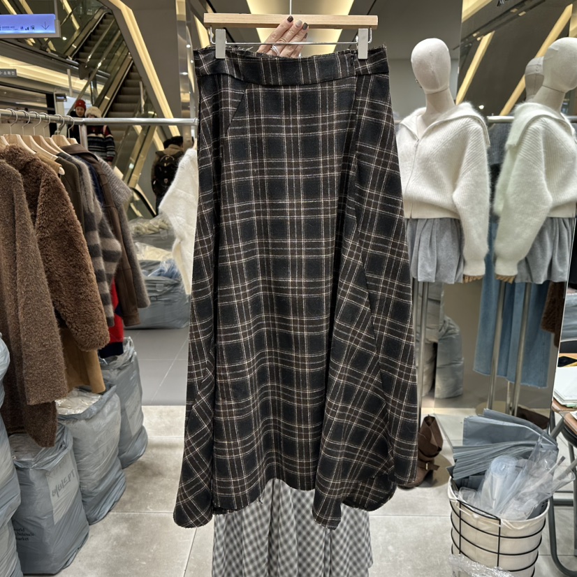 XPARTY韓國代購㊣女士新款休閑推薦職業人氣熱賣時尚長裙格子XPARTY長裙