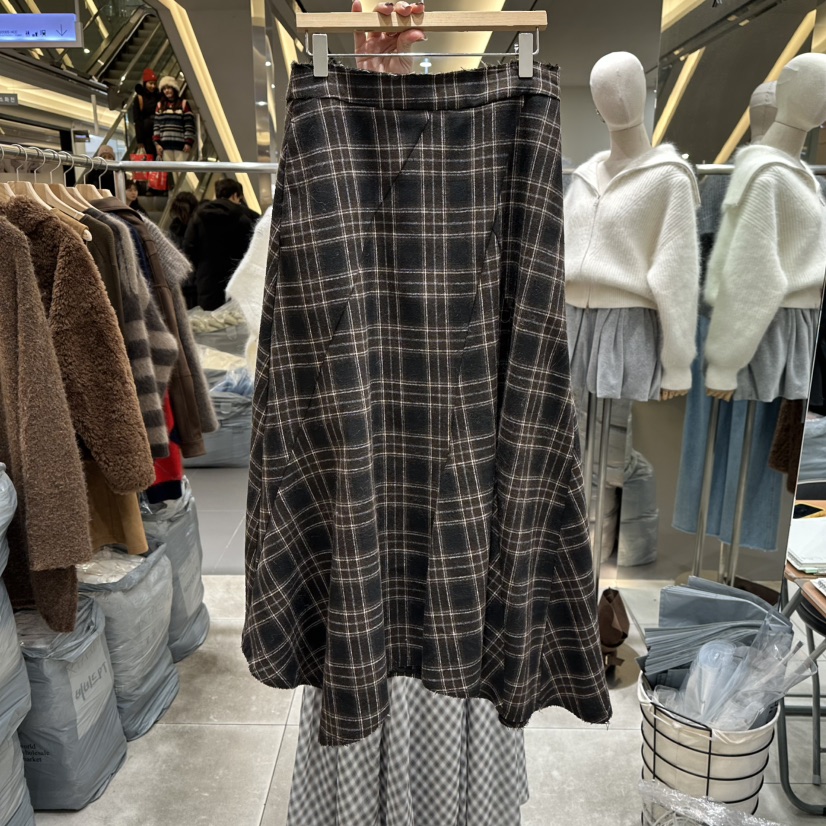 XPARTY韓國代購㊣女士新款休閑推薦職業人氣熱賣時尚長裙格子XPARTY長裙圖色1