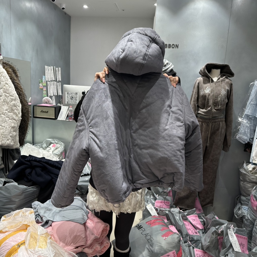 RIBBON東大門㊣直郵女裝新款熱賣時尚推薦25秋冬短款棉服絨RIBBON短款棉服