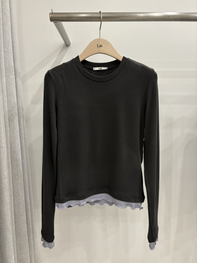 LAI韓國代購㊣女裝新品休閑25秋冬時尚人氣職業推薦長袖T恤Lai長袖T恤圖色2