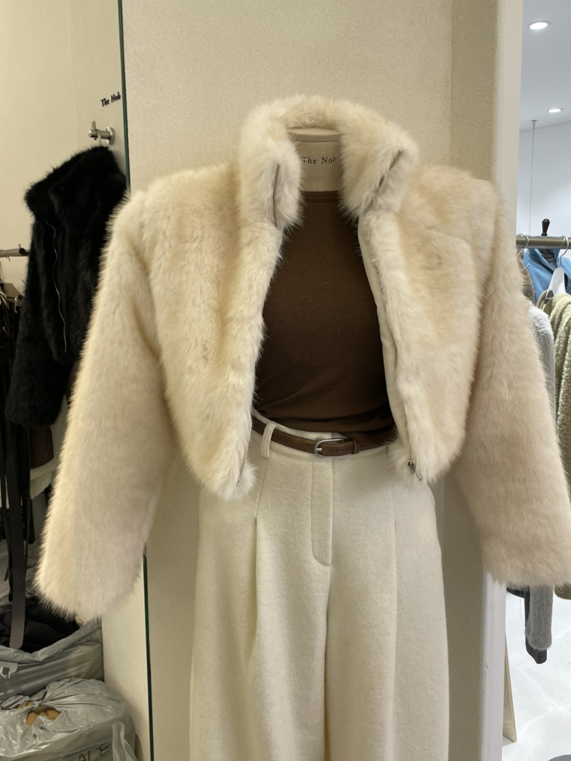 NOB東大門㊣實拍女裝新款時尚人氣休閑職業熱賣短款大衣皮草NOB短款大衣圖色2