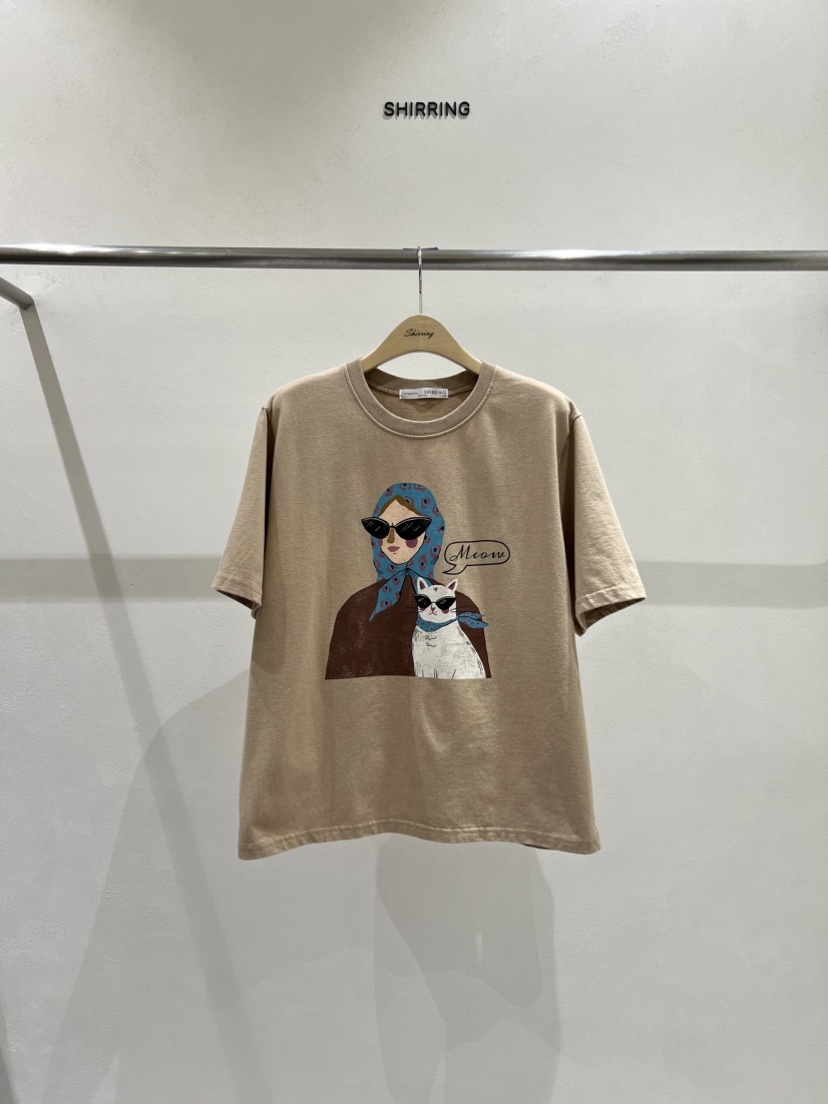 SHIRRING韓國直郵㊣女士新品時尚25秋冬熱賣休閑人氣T恤圍巾SHIRRINGT恤圖色1